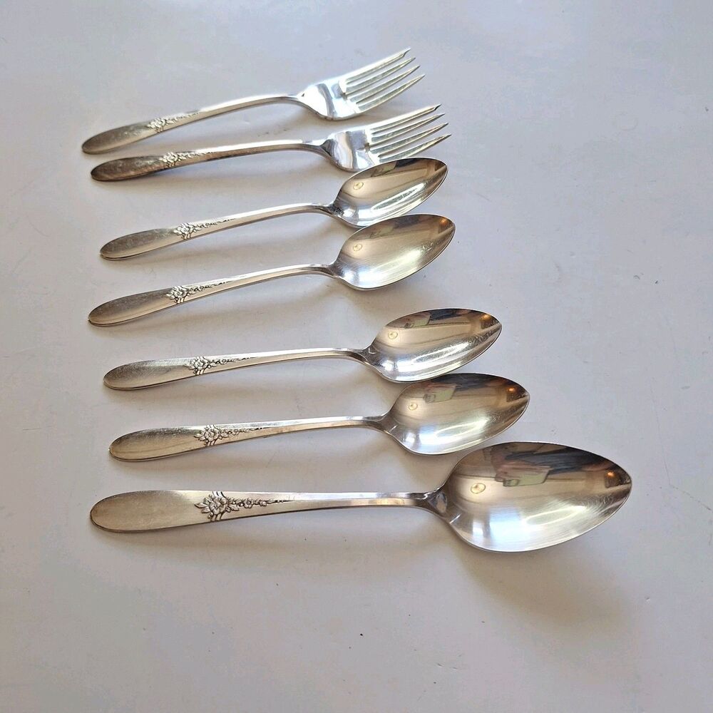 7 Fantasy by Tudor Plate Oneida Silverplate 2 Salad Forks, 4 Teaspoons, 1 Spoon